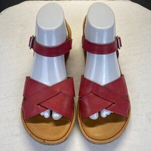 Kork Ease Shoes Women's Size 9/40.5 Red Tan Leather Mary Jane Block Heel Wedges